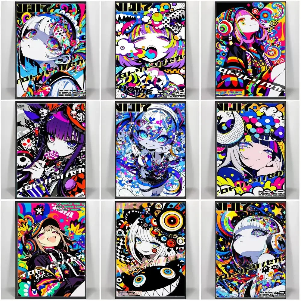 Classic Motif N-Neon Psychedelic Style Poster Self-adhesive Art Waterproof Paper Sticker Coffee House Bar Room Wall Decor