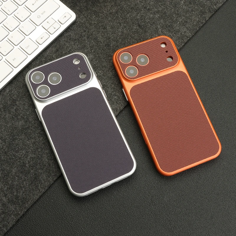 Vintage Woven Leather Textured Phone Case For iPhone 17 16 15 14 13 12 Pro Max Retro Shockproof PC Plating Armor Hard Back Cover