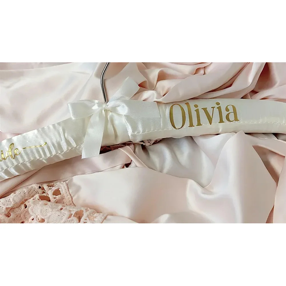 مخصص العروس فستان الزفاف شماعات مع القوس الساتان العباءات شماعات العروس لتكون الزفاف دش المشاركة العازبة الدجاجة حفلة هدية #5