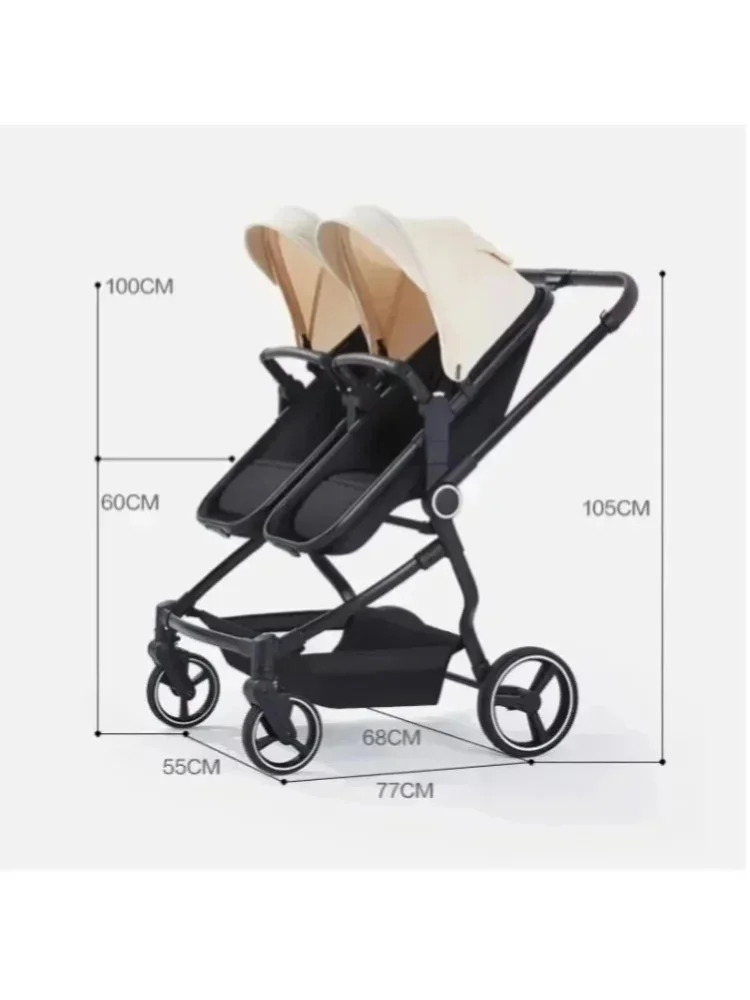Hochsicht-Zwillingskinderwagen, Neuer Side-by-Side-Zwillingskinderwagen, Tragbarer Klappbarer Outdoor-Kinderwagen, EU-Lagerbestände