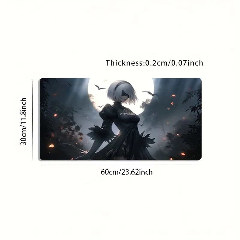Large Black Dress White Hair Girl Moon Forest Anime Gaming Mouse Pad Non-Slip Washable Rubber Desk Mat Office Decor