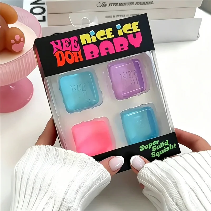 Needoh Nice Ice Baby Fidget Cube Set 4 Pack Super Solid Squish Sensory Toys Non-toxic Squeeze Toys for ADHD and Autism Gift