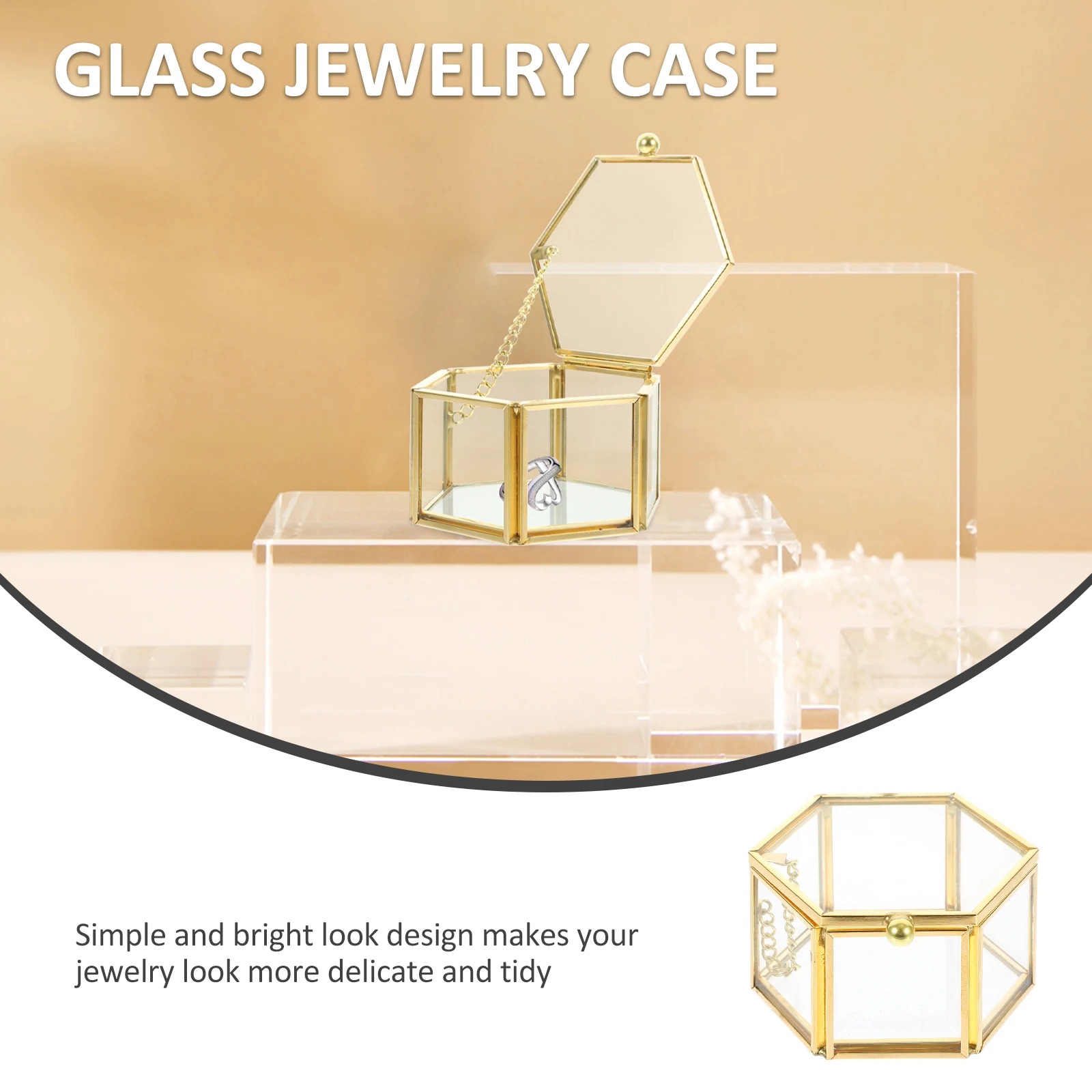 

Exquisite Jewelry Box Desktop Ring Case Transparent Storage Organizer Dustproof Earrings Display Container Jewelry Case