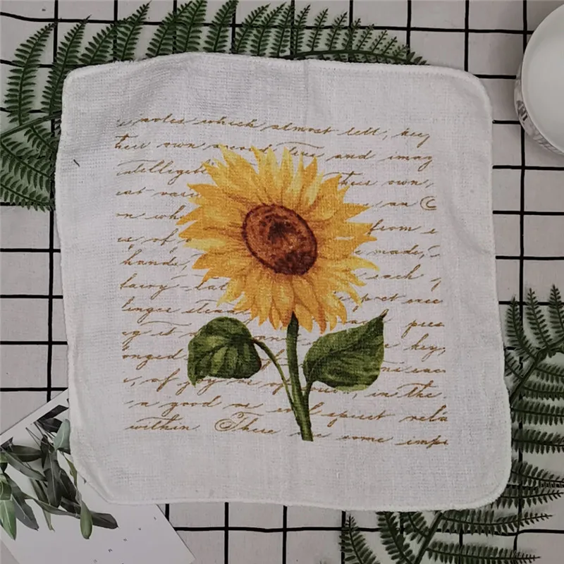 30x30cm Square Fruit Flower Printed Cotton Terry Absorbent Kitchen Tea Towel Dishcloth Cleaning Tool
