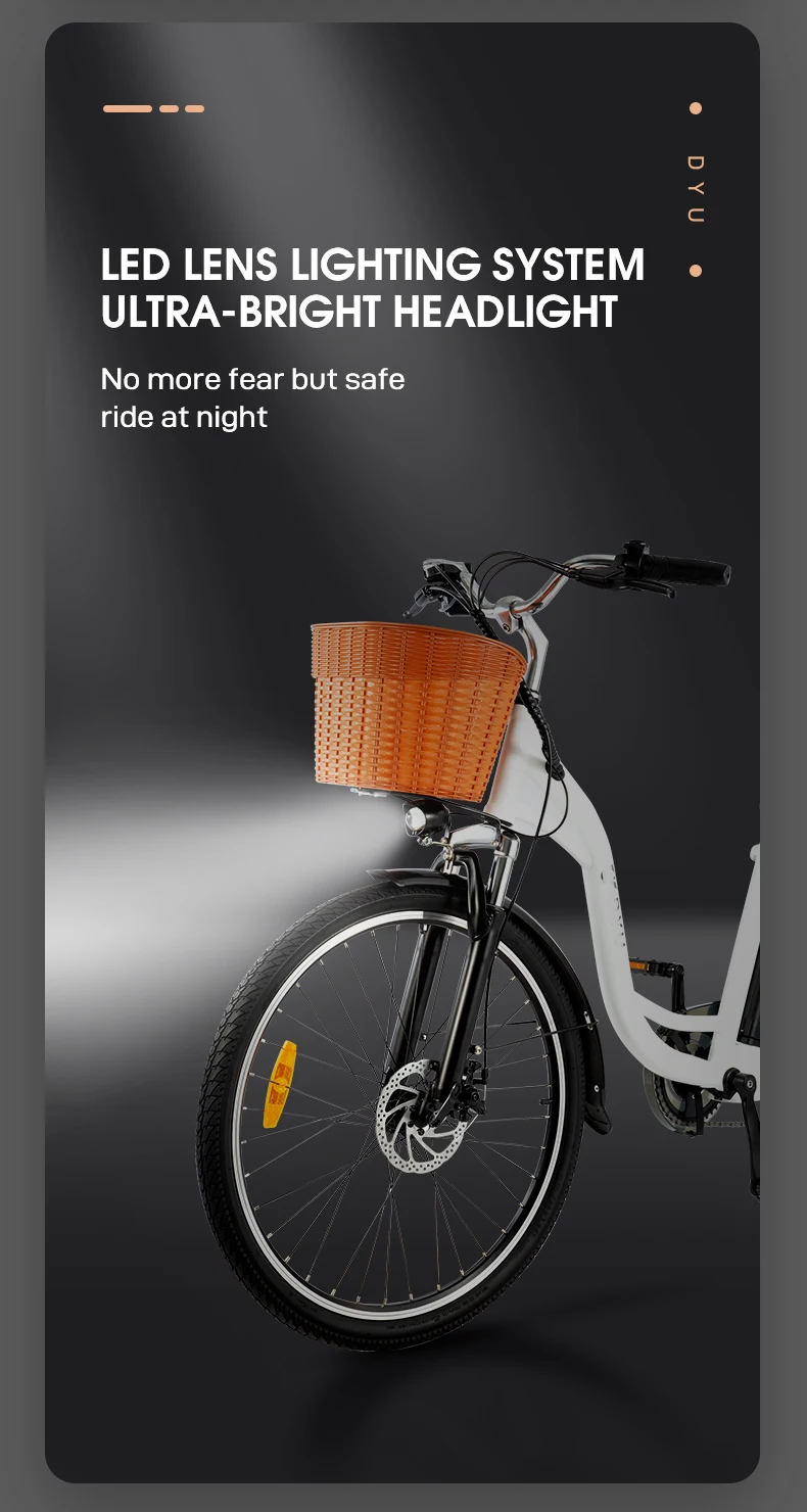 DYU C6 Elektrofahrrad 26 Zoll 250W All-Terrain-Elektrofahrrad 36V 12,5AH Batterie Elektrofahrräder für den Stadtverkehr – Detail 10