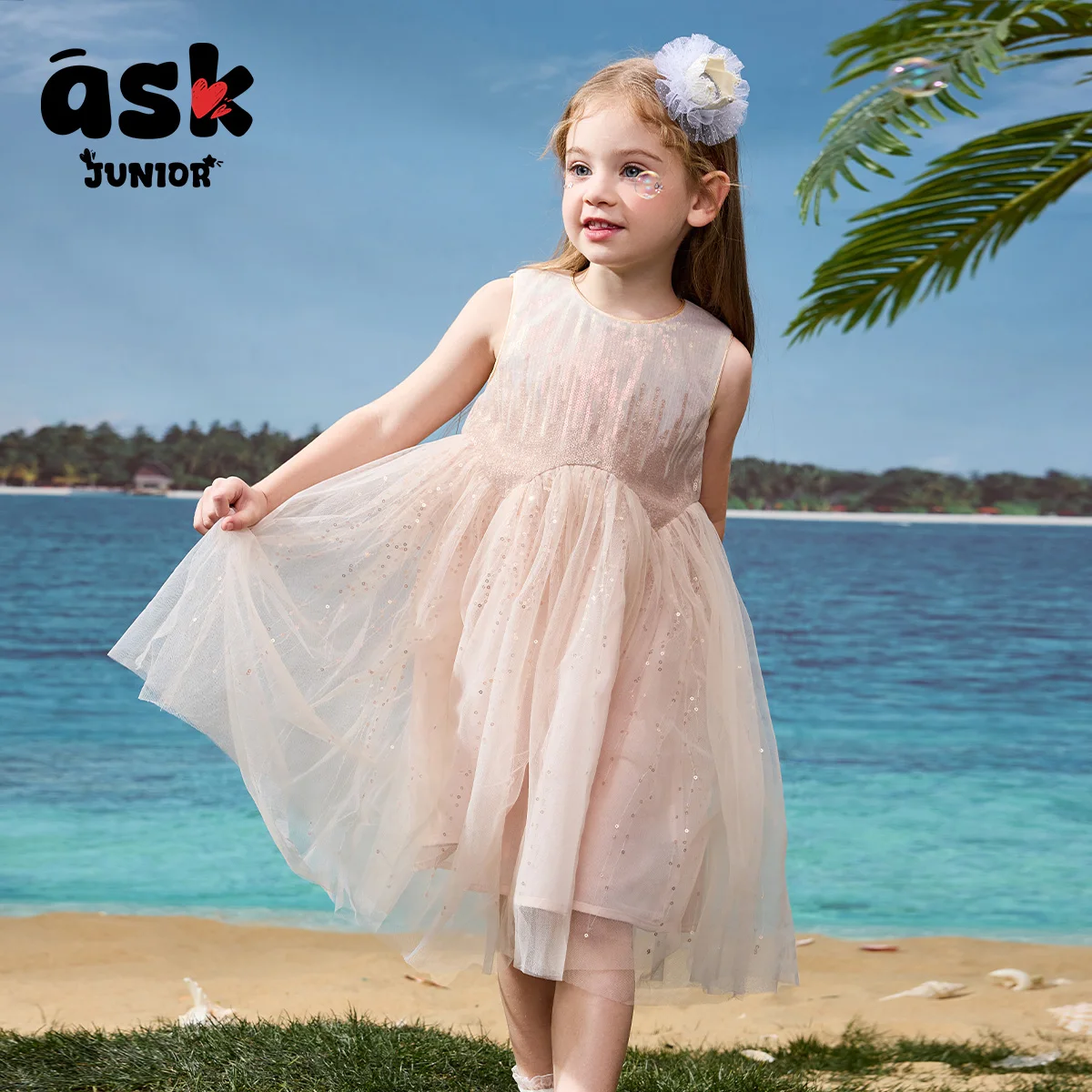 الأطفال الصيف الفتيات المطرزة الترتر شبكة الغزل التغيير التدريجي مطرزة سترة فستان الأميرة #4