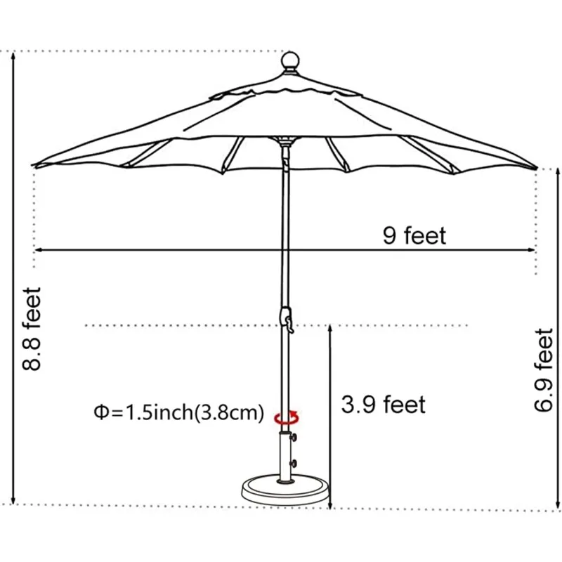 USA 10-Year-Non-Fading 9Ft Market Umbrella Patio Umbrella Outdoor Table Umbrella with Ventilation, Burgundy