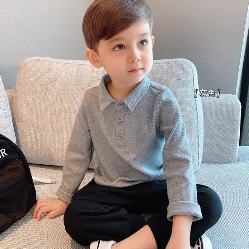 Boys Polo Shirts Long Sleeve Tops for Kids Solid Color Children T-shirt Cotton  Baby Tops Toddler Spring Autumn Outwear