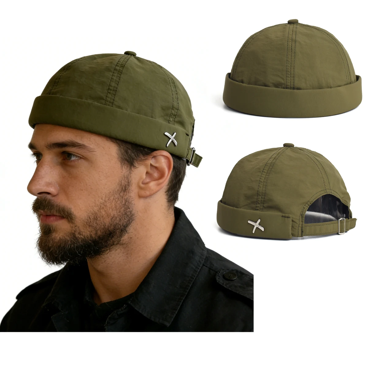 Gorro Masculino Sem Aba, Estilo Docker, Tipo Melão, Respirável, Secagem Rápida, Com Tela de Malha