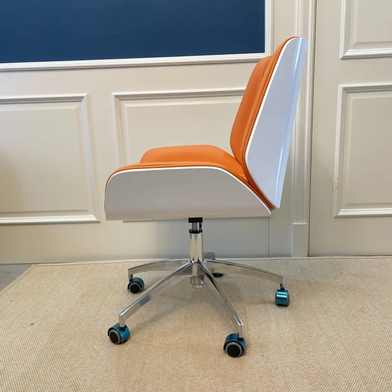 เก้าอี้สํานักงานพนักพิงกลางหุ้มหนัง - โครงไม้อัด ปรับความสูงได้ 360 °   หมุนได้ – เก้าอี้โต๊ะคอมพิวเตอร์ตามหลักสรีระศาสตร์