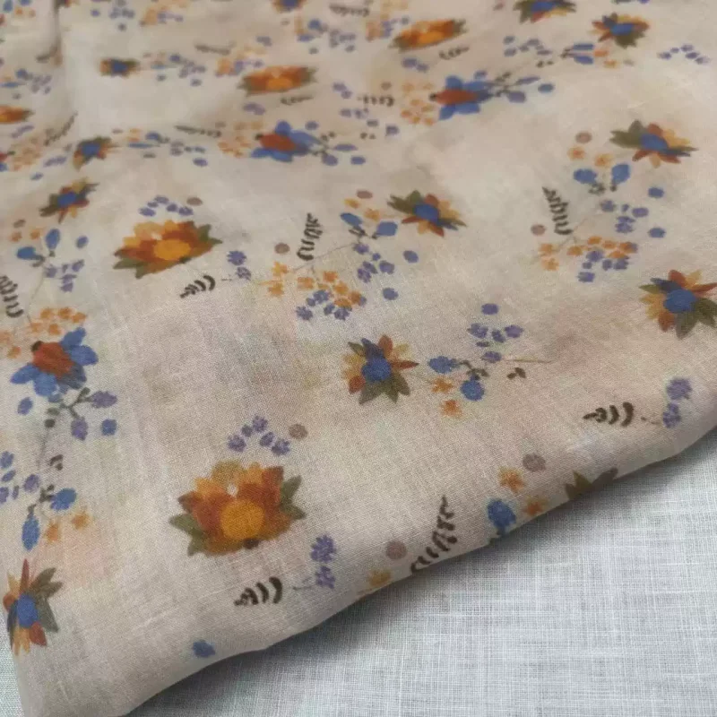 Pure white printed ramie fabric used for DIY sewing fabric by hand