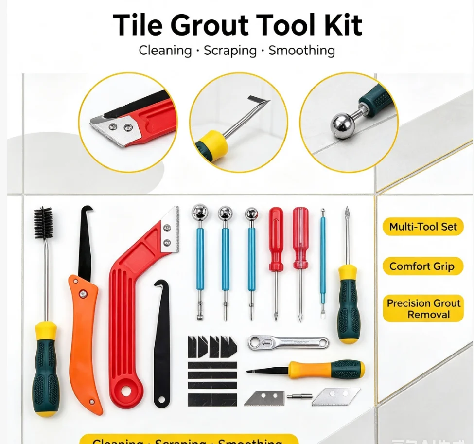 Grout Removal Tools 22 Pcs  Set Saw Blade Grout Hand Saw Tile Joint Cleaning Brush Caulking Edge for Floor Kitchen Hand Tool Set