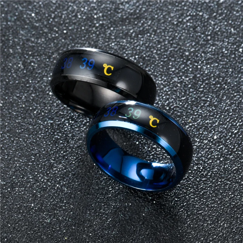 Titanium Steel Temperature Couple Ring Mood Emotion Feeling Intelligent Sensitive Rings for Men Women Multifunction Jewelry Gift