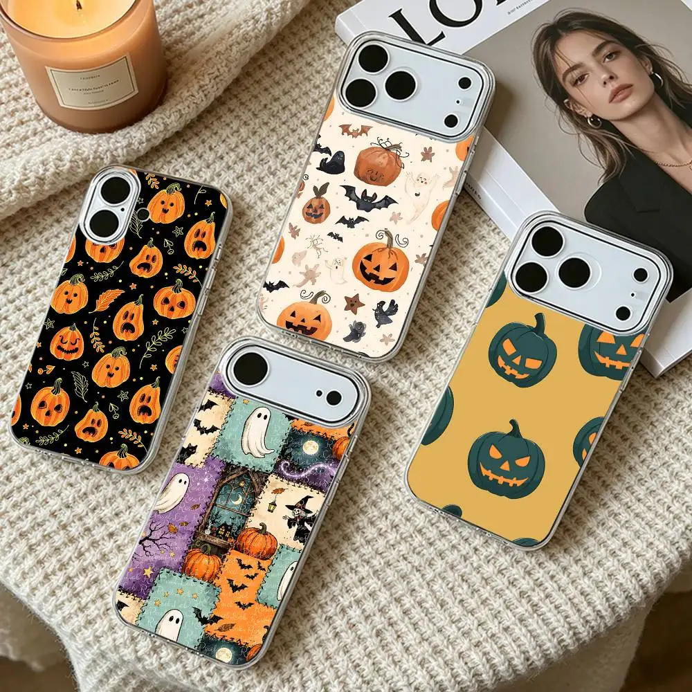 Halloween-Kürbis-Silikon-Schutzhülle für iPhone 17 16 15 14 13 12 11 Plus Pro Max Mini Stoßfeste Hülle