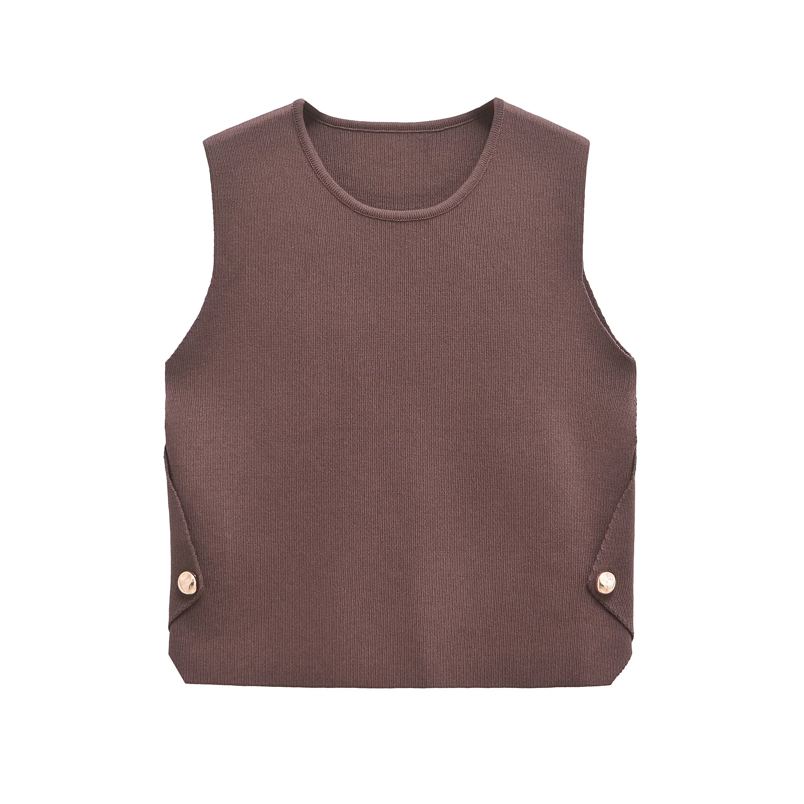 ZAR-Ceco de punto a la moda para mujer, Top con botones laters, novedad de otoño, cuello redondo, fibra de poliéster, e...