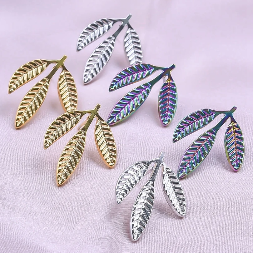 Advanced Fashion Tree Leaf Earring Gold Plated Silver/Color 2024 New Style Stainless Steel No Fading  Earrings With Earplugs