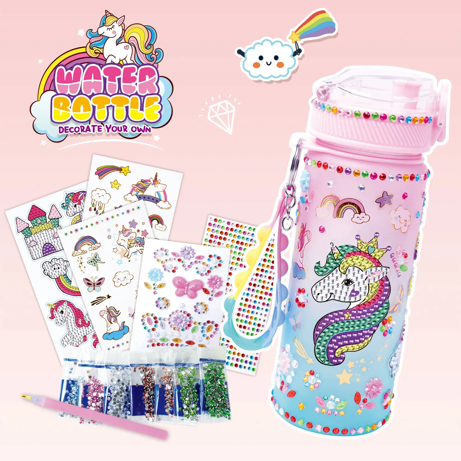 Decora tu propia botella de agua para niñas de 6-8-10 años, pintura de sirena, manualidades, regalos de manualidades, juguetes para niñas, cumpleaños