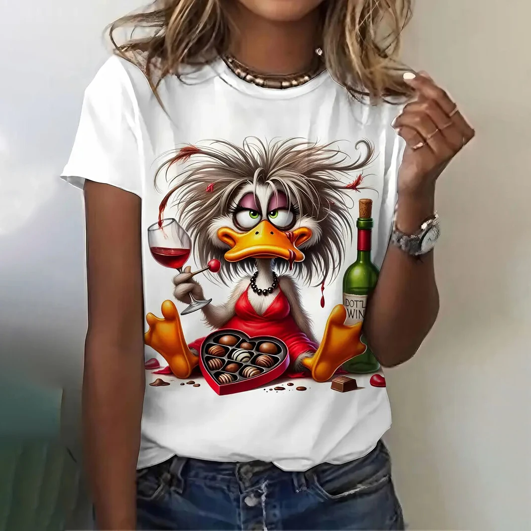 New Funny T-Shirts Duck Rabbit 3D Print Women's Crew Neck Short Sleeve T Shirt Streetwear Harajuku Tees Y2k Tops Female Clothing