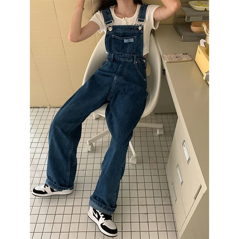 MEXZT Vintage Denim Jumpsuits Women Streetwear Wide Leg Jeans Overalls Korean Baggy Suspender Pants Summer Straight Trousers New