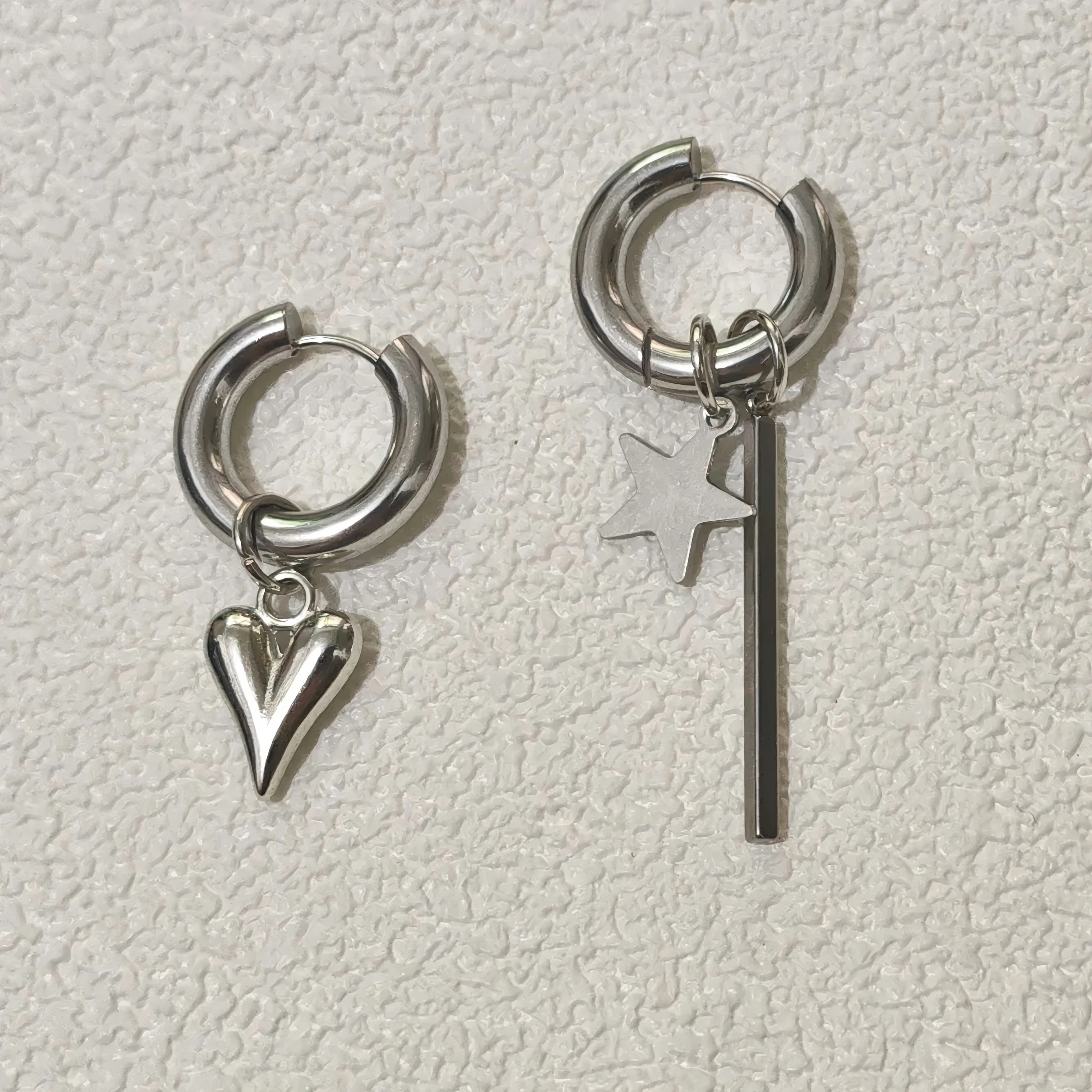 Punk Metal Vintage Fashion Heart Elegant Angel Wing Long Ear Buckle Asymmetrical Earrings for Wedding Party Jewelry Gift