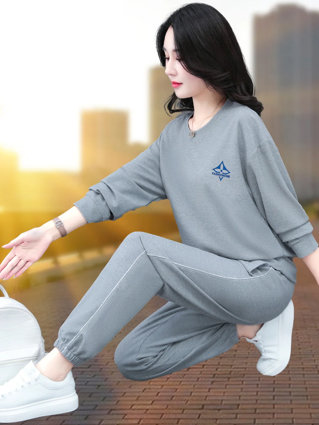 

Spring Autumn Casual Loose Women's Two-Piece Set Faionable Sportswear Mom Clothes Sli Small Size Comfortable Polyester