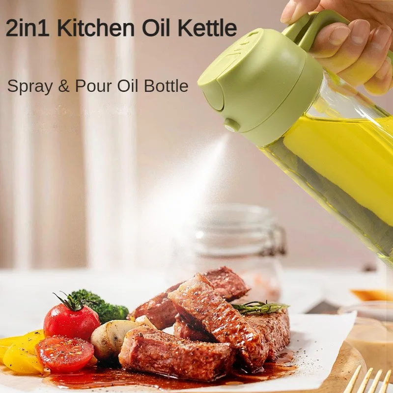 

2 in 1 Kitchen Oil Bottle 470ml Spray Bottle High Temperature Resistant Glass Household Pouring Oil Bottle For BBQ Air Fryer