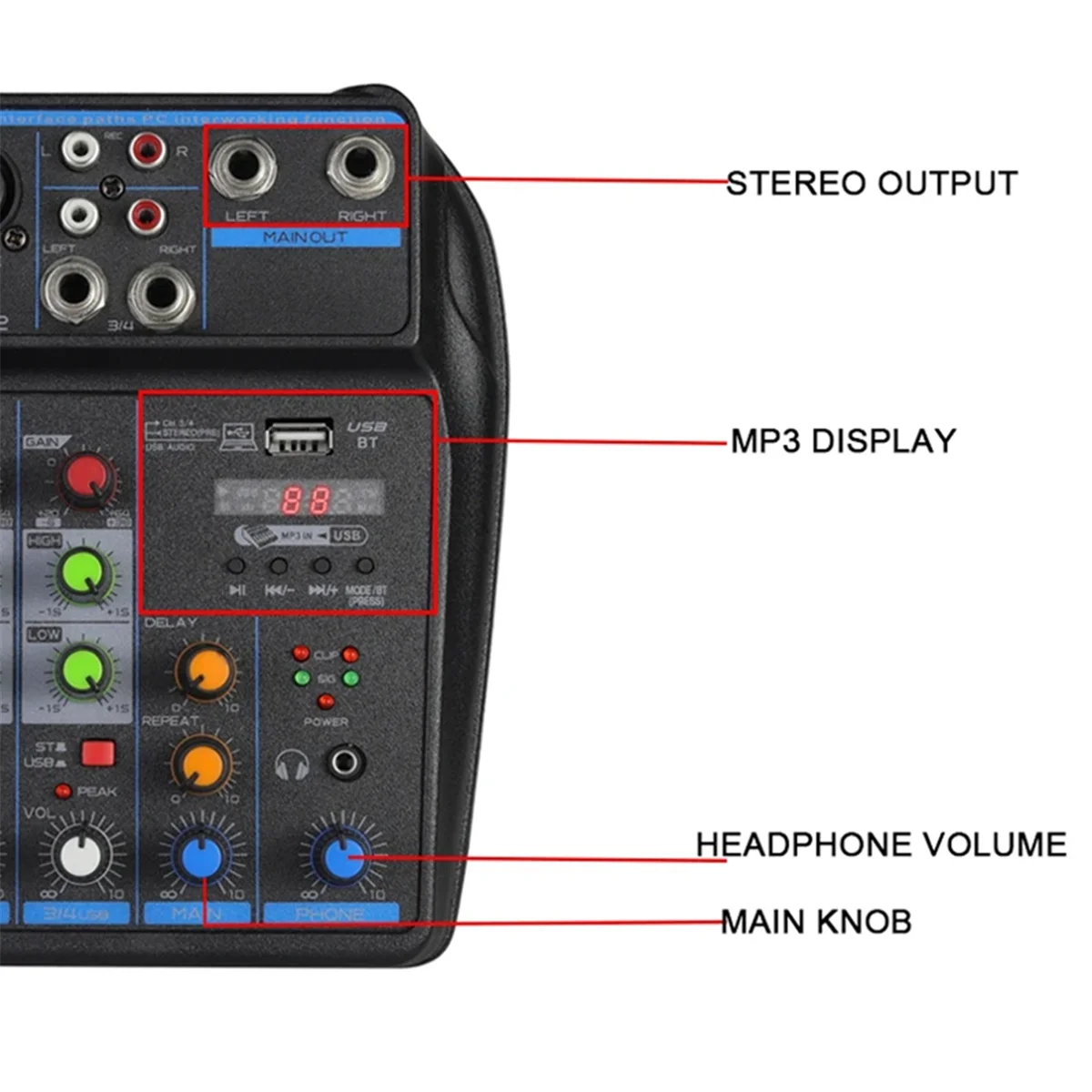 FFYY-4 Kanaals Audio Mixer Mini Sound Mixing Console Bluetooth 48V Voeding voor Muziek DJ Opname Karaoke systeem