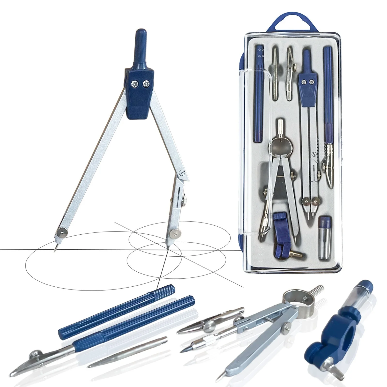 8PCS Professional Geometry Set Metal Compass, Geometry Precision Tool Set with Shattered Storage Box, Drawing Tools and Drawing