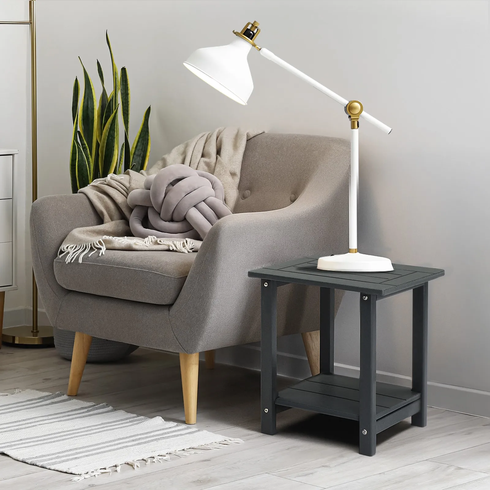 

Портативный 2-уровневый прямоугольный приставной столик из HDPE для улицы и дома, серый, устойчивый к погодным условиям