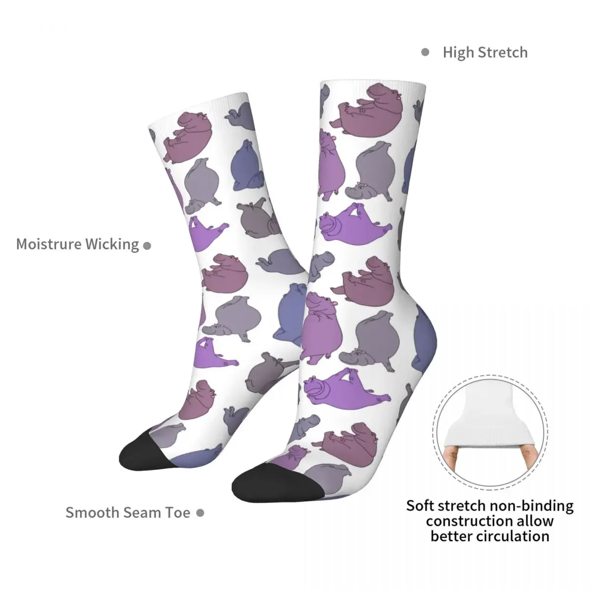 Hippo Workout - Purple And Grey Socks Harajuku Sweat Absorbing Stockings All Season Long Socks Accessories for Man Woman Gifts