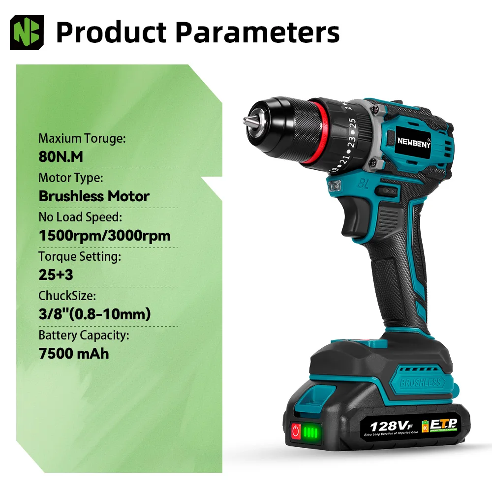 NEWBENY 80N.M 25 + 3 Drehmoment Bürstenlosen Bohrmaschine 3IN1 Akkuschrauber Holzbearbeitung Power Tool Für Makita 18V Batterie pin – Detail 3
