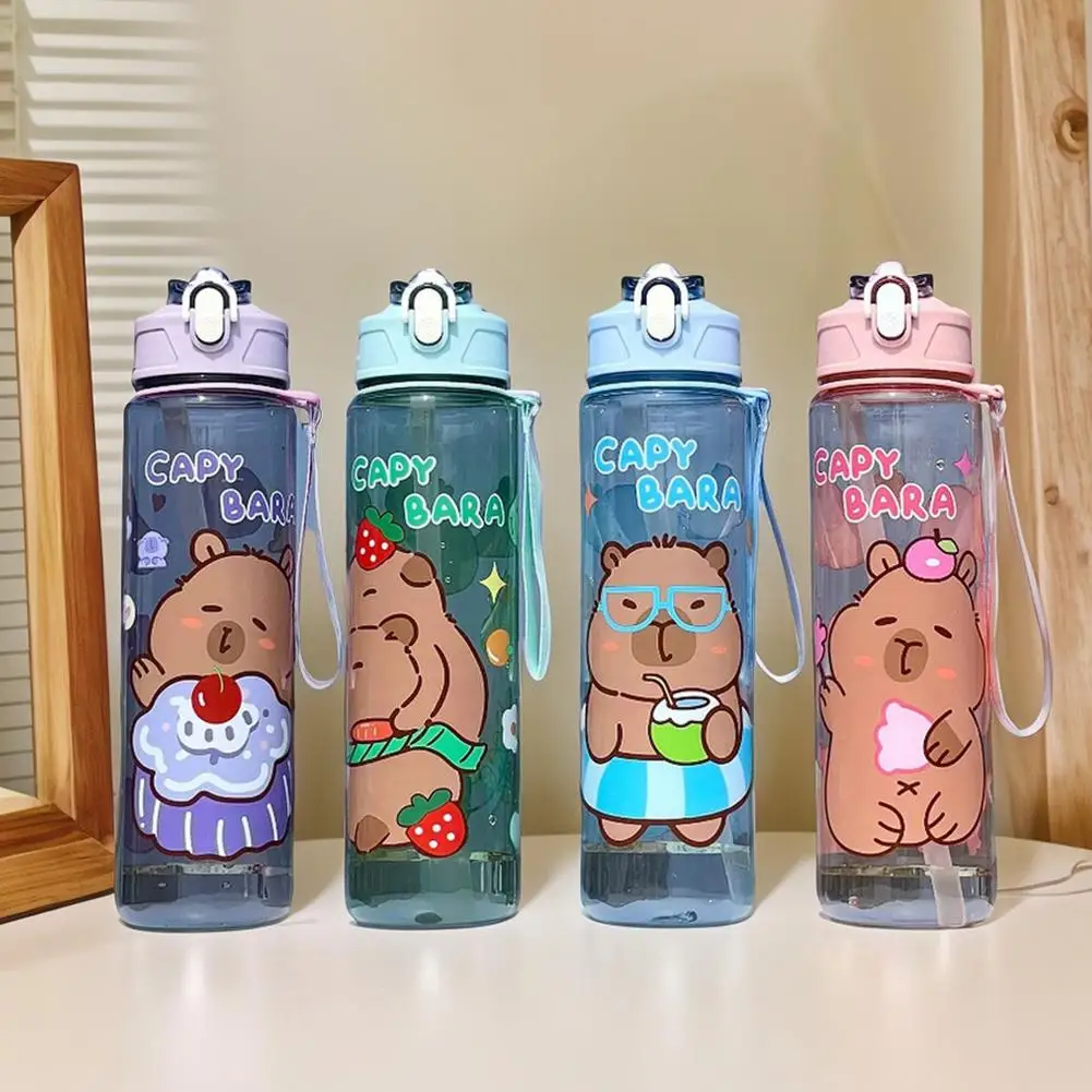 Kids Water Sippy Cup Capybara Cartoon Cup with Straws Leakproof Water Bottle Outdoor Portable Kids Water Cup Cartoon Straw Cup