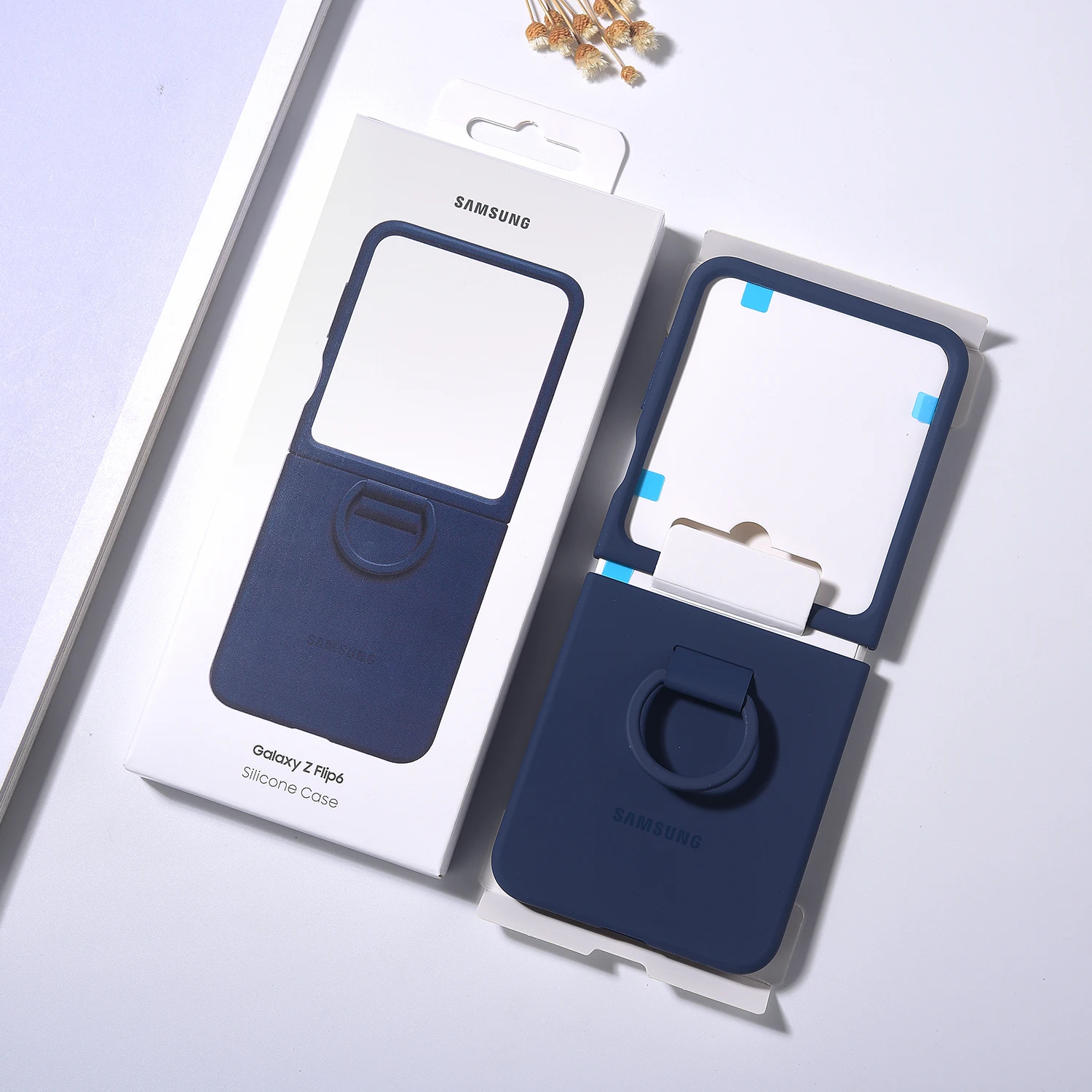 Soft Back Protective Stand Shell for Samsung Galaxy Z Flip 6 Flip6 Liquid Silicone Mobile Phone Case Cover with Built-in Ring