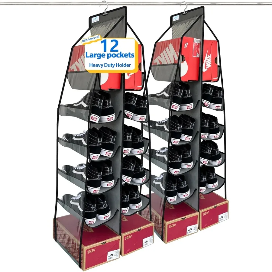 

2pack hanging shoe rack for closetExtra large 24 Pocket closet shoe organizer hangingGets Shoes Organized Wellcloset hanging sh
