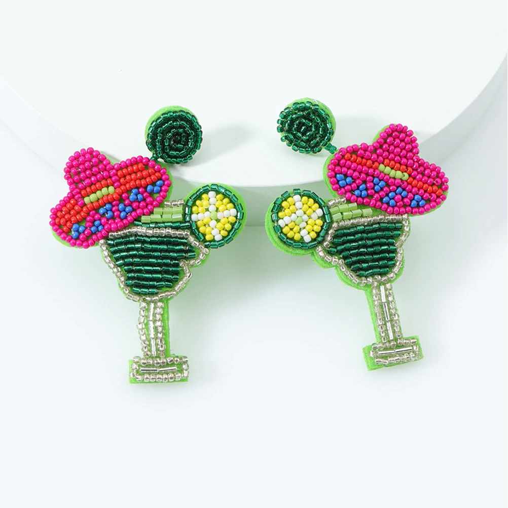 

1 Pair Colorful Rice Beads Ear Studs Creative Wine Glass Earrings Party Wedding Decorative Ear Ornament Bohemian Style Women