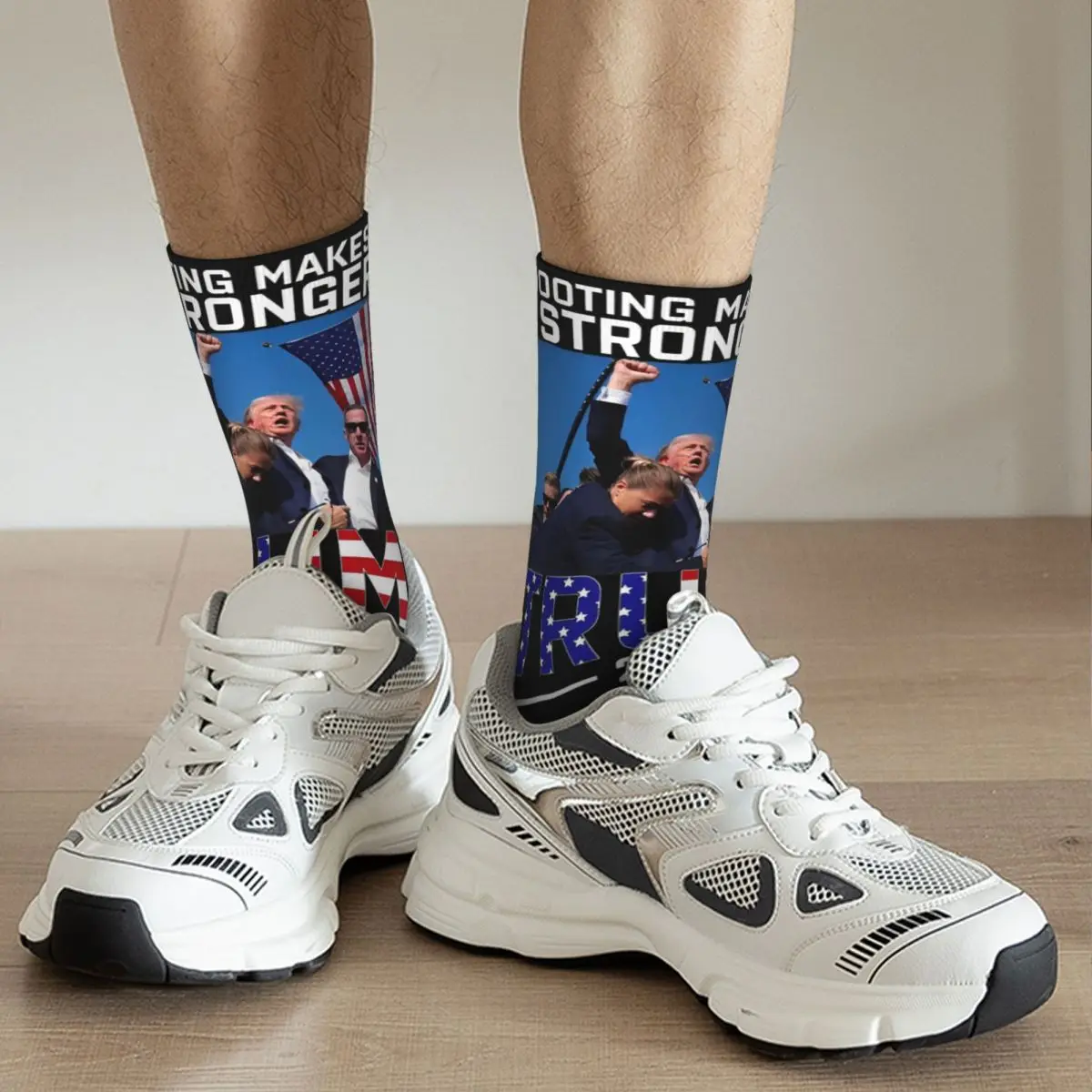 Trump 2024 Shooting Makes Me Stronger Socks for Women Men Merchandise Trump Presidential Election Warm Sweat Absorbing Socks