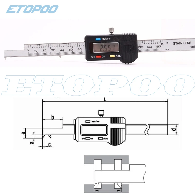 

3-150mm 6inch Inside Groove Width Digital Caliper/ The distance between two inside grooves Digital Caliper/Inner Grooves Caliper