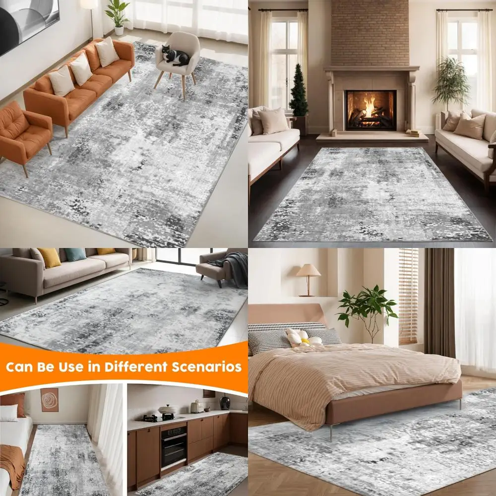 

Large Non-Slip Washable Area Rugs for Living Room, Bohemian Vintage Style Carpets for Indoor Dining, Bedroom Use (Grey)