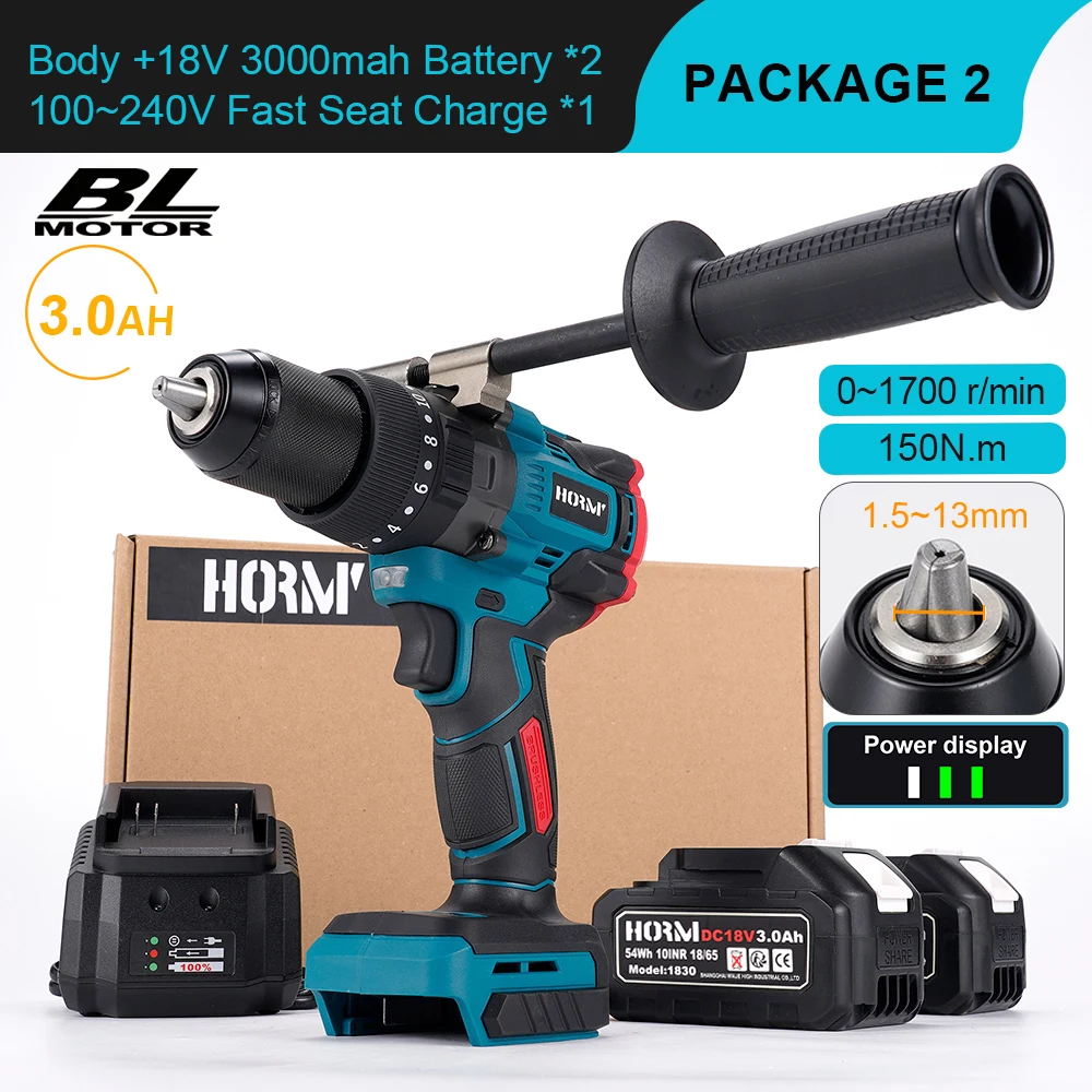

Hormy 150N.m Cordless Electric Screwdriver 1/2 Inch Multi-Purpose Electric Wrench Drill Car Repair Tools For Makita 18V Battery