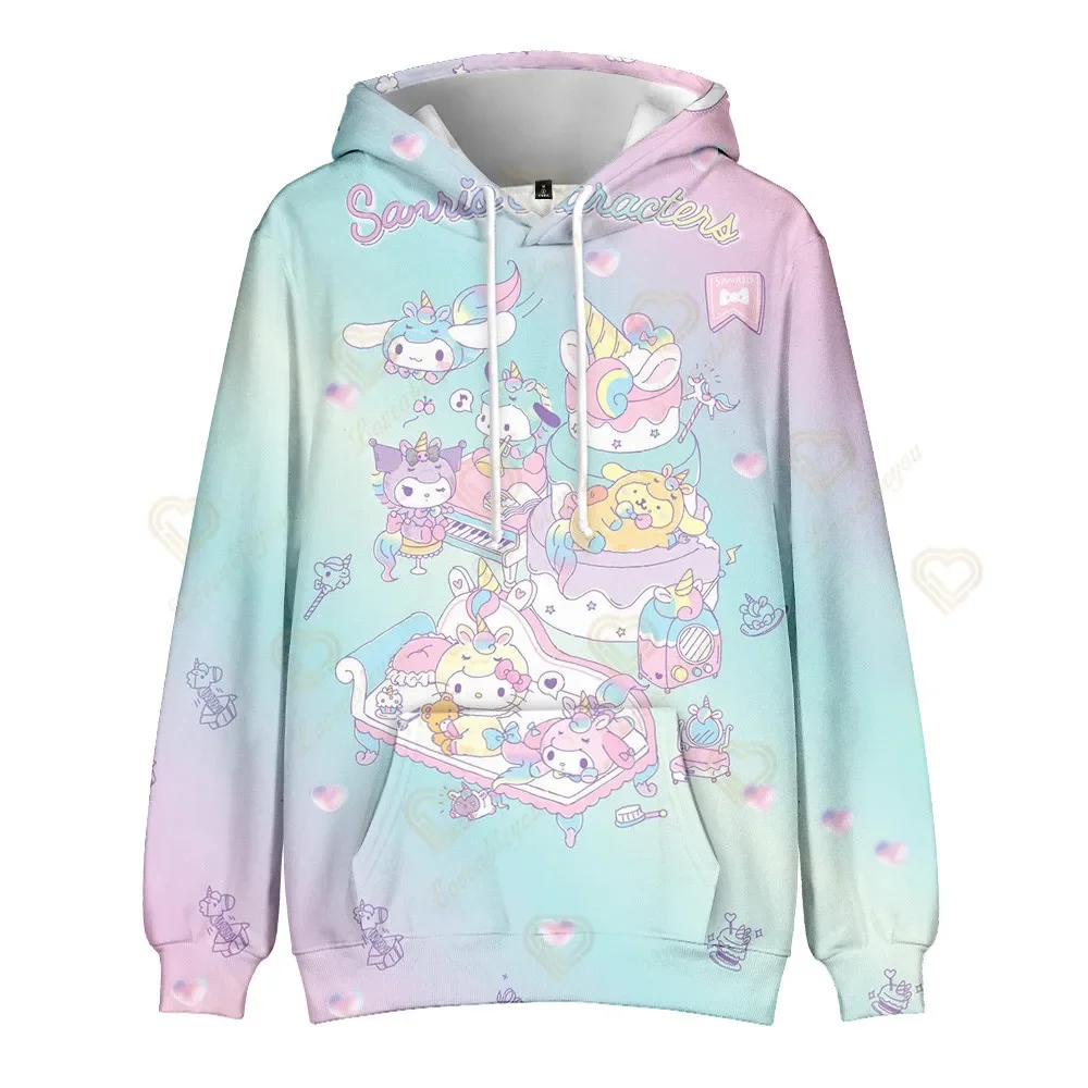 Kawaii Sanrios Hello Kitty Sweatshirt Unisex Couple Hoodie Anime Kuromi Cinnamoroll My Melody Cute Cartoon Birthday Gift