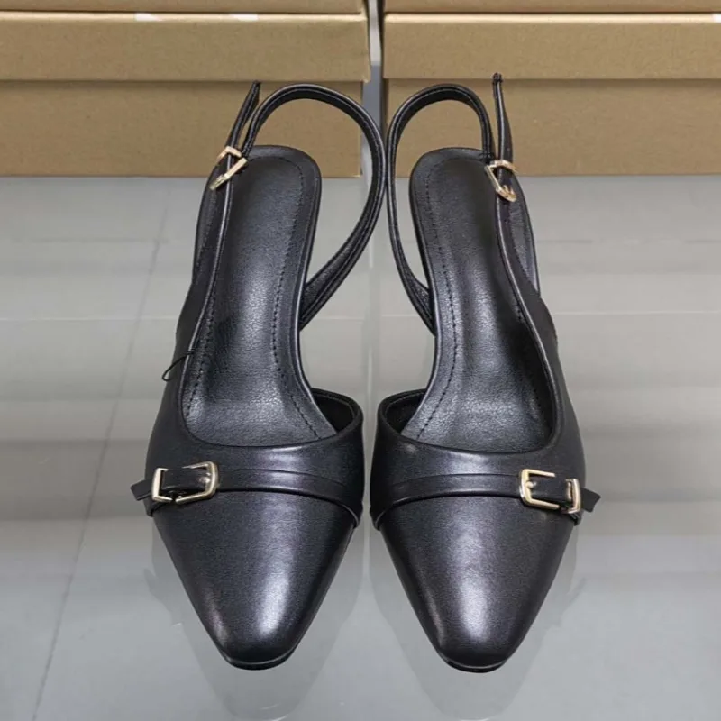 Designer Autumn High Heel Shoes for Ladies Vintage Black Square Head Belt Buckle Decoration Plus Size Professional Women\'s Pumps