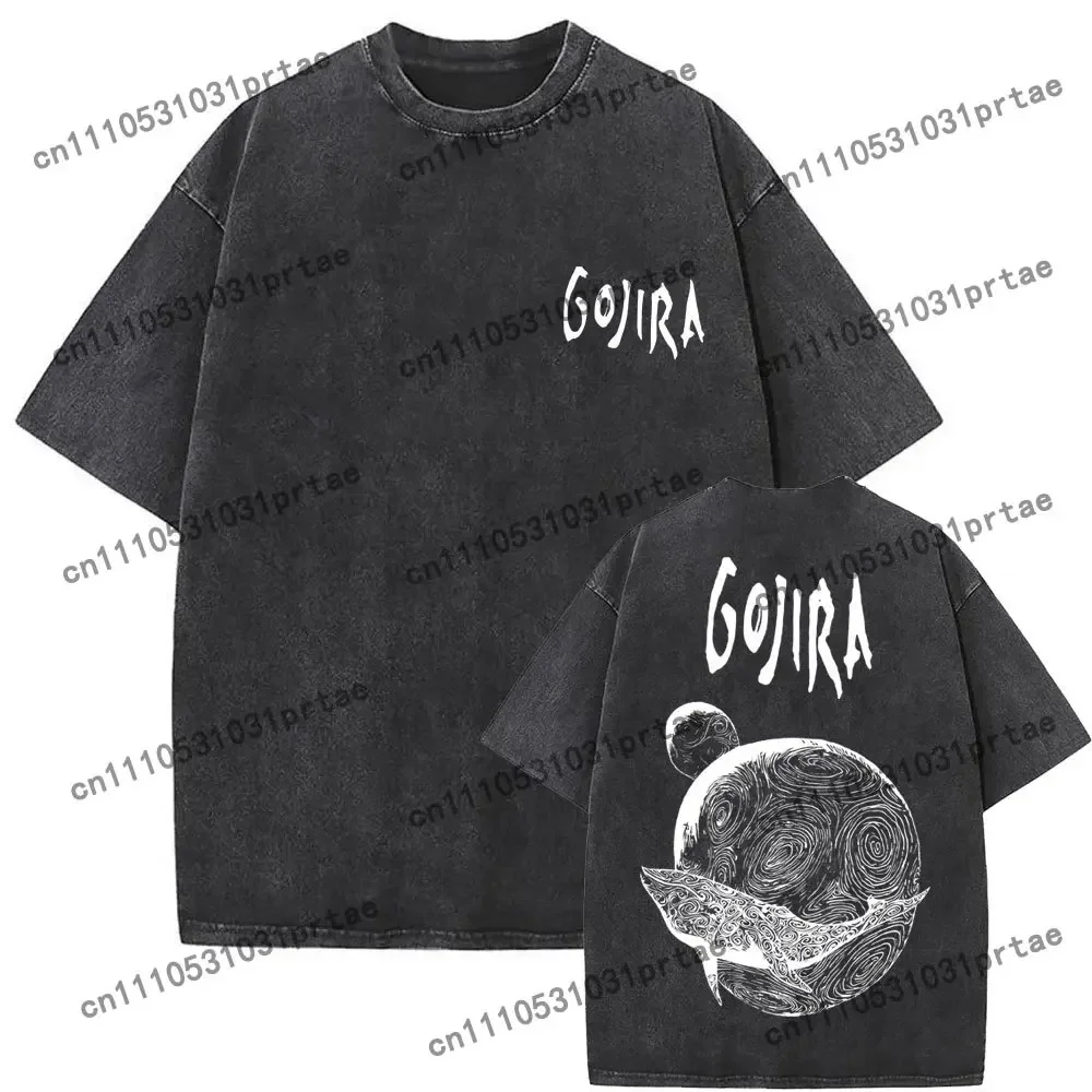 Washed Vintage Metal Band Gojira Magma Music Album Graphic T-shirt Men Women Clothing Gothic Rock Oversized Tshirt Short Black