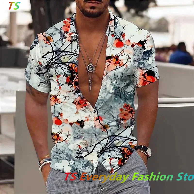 Floral Shirts For Men 3d Print Summer Men\'s Hawaiian Flower Shirt Beach Short Sleeve Fashion Tops Tee Shirt Man Blouse Camisa