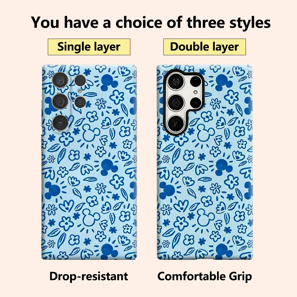Blue Doodle Luxury Fashion Full Lens Protective Case for Samsung Galaxy S26 S25 S24 A56 A36 Plus Ultra