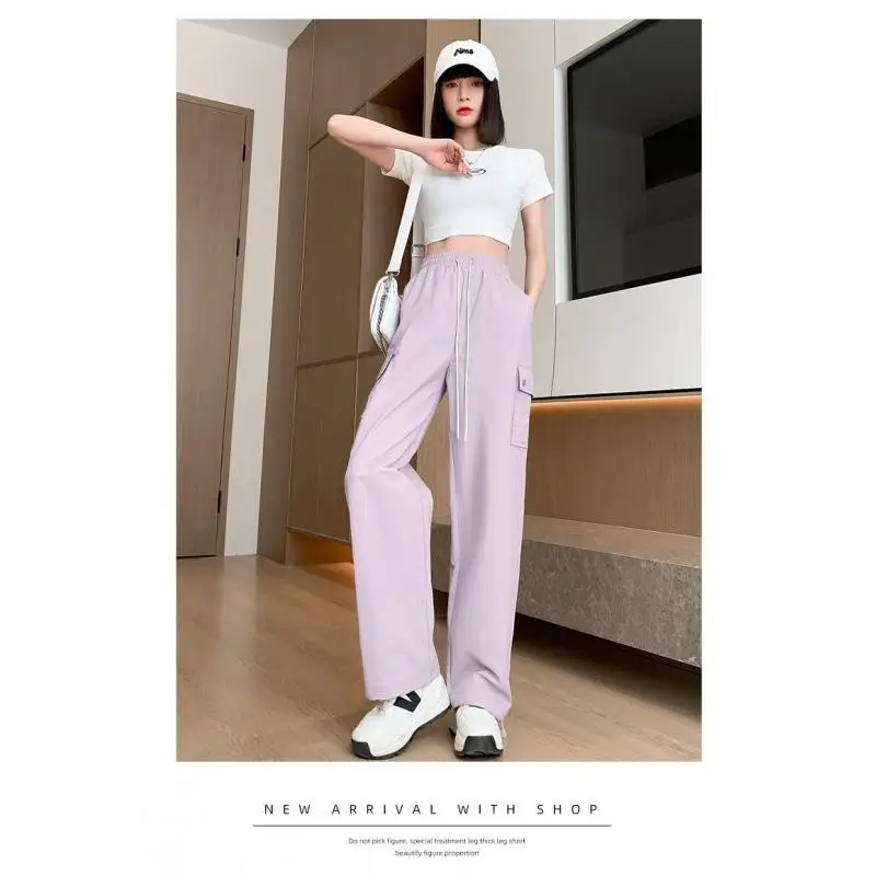 Summer Thin Work Pants For Women 2024 New Fashion Cream High Waisted Elastic Waist Leg Tied Pants