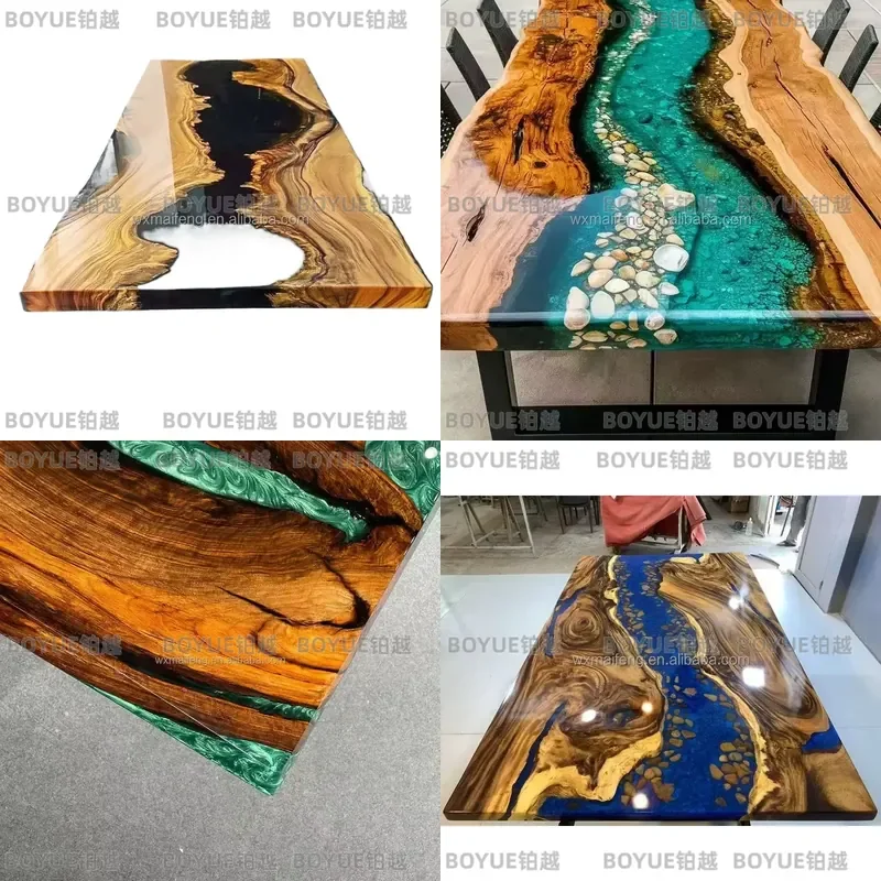 for High Quality Solid Walnut Black River Epoxy Kitchen Dining Table for Restaurant Cafe