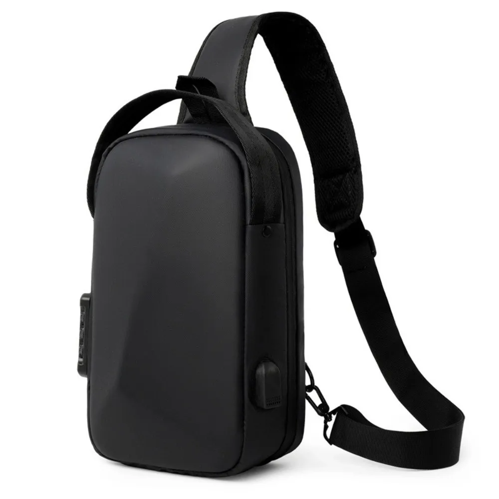 Oxford Cloth Men's Chest Bag USB Charging Port Adjustable Strap Password Sling Bag Multi-storey Large Capacity