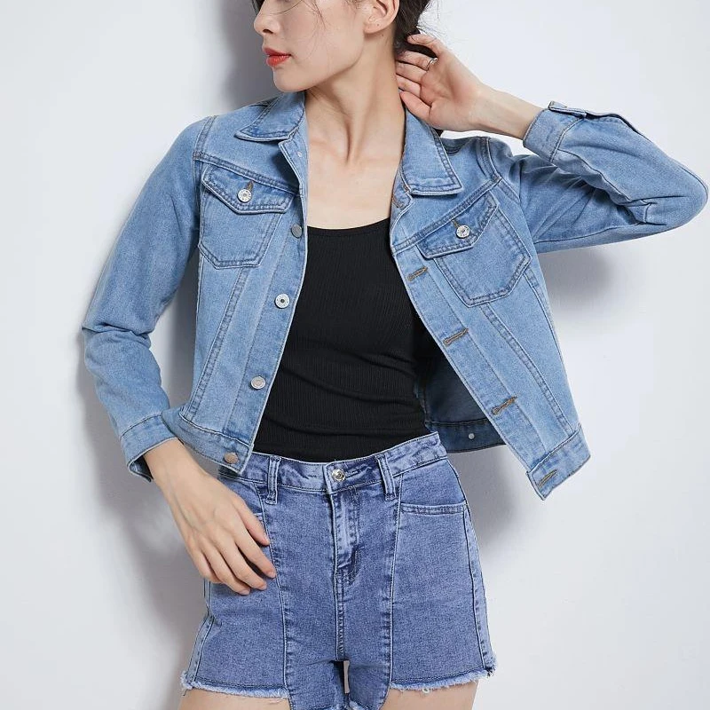 

Fashion Long Sleeve Turn Down Collar Denim Jacket Women Clothes High Street 10 Colors Slim Tops Casual Pocket Button Coat 29279