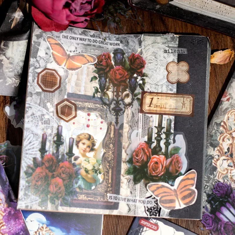 20 Blatt Gothic Manor Retro Handbuch Material Dekorative Aufkleber Paket PET Aufkleber DIY Scrapbook geschnitten 156*89mm Briefpapier