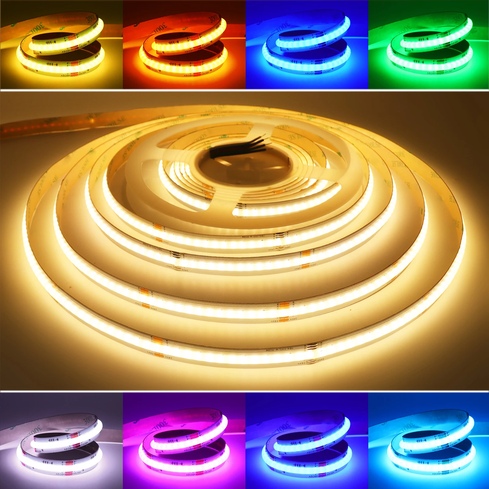 DC 12V 24V COB LED Strip RGB RGBW RGBWW RGBCCT 784 840 LEDs/M TV BackLight High Bright Dotless Flexible Ribbon Led Tape Diode